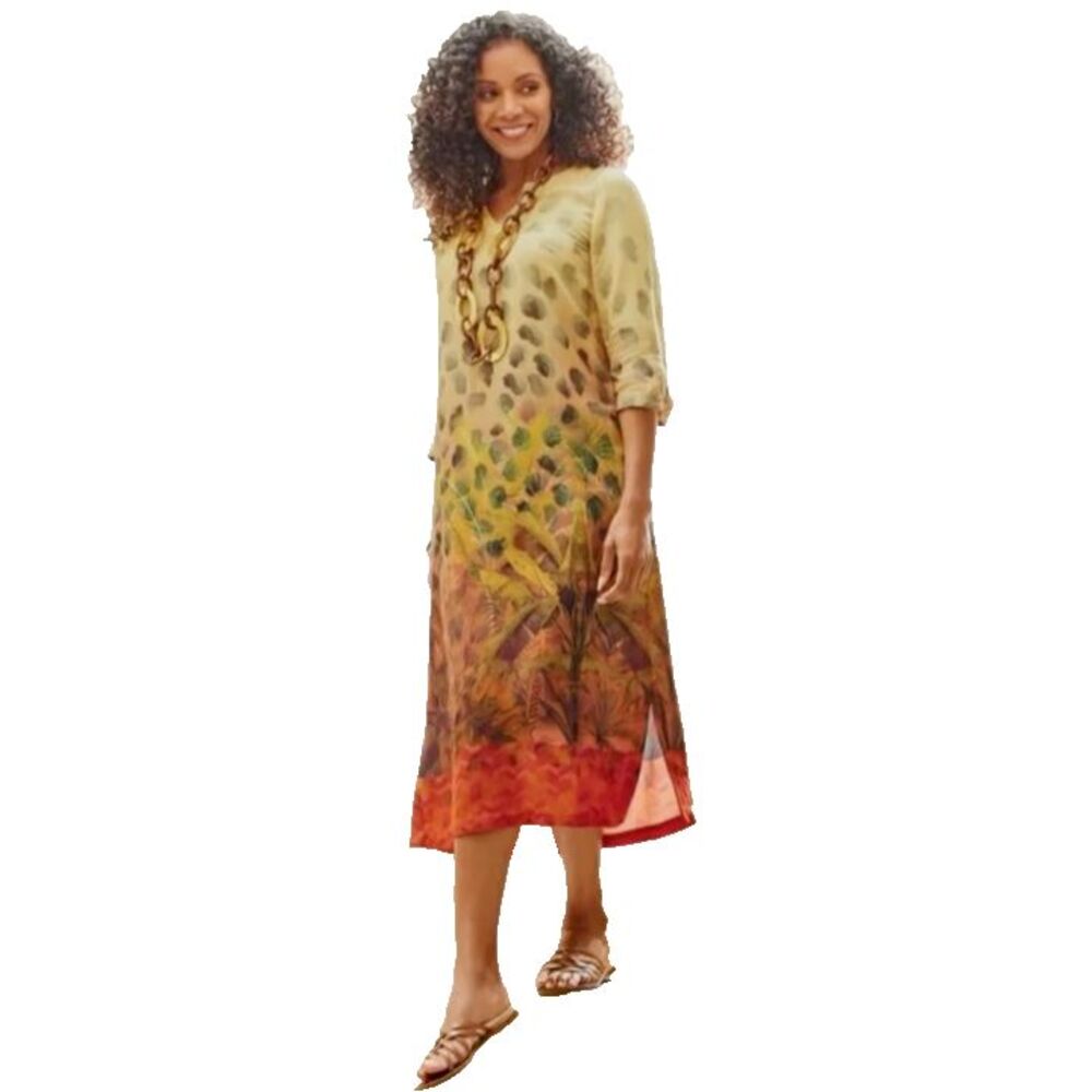 Soft Surroundings Tivoli Womens Midi Jungle Print Dress Size Small‎